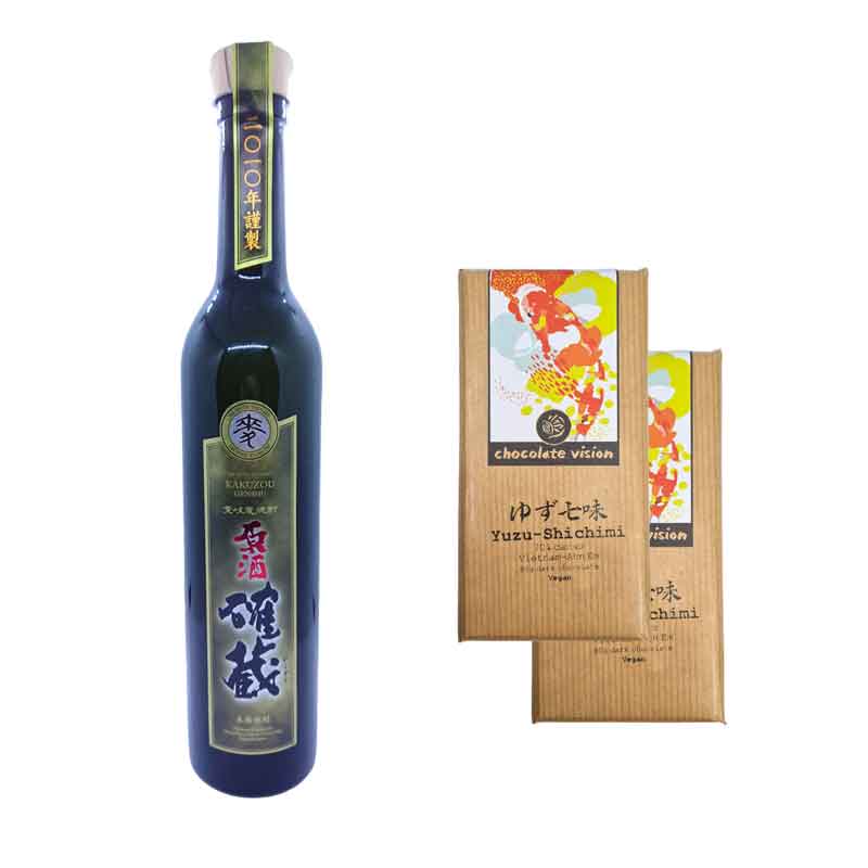 Geschenk Set 1 - 1x Flasche Shochu Kakuzou + 2x Tafeln "Yuzu-Shichimi"